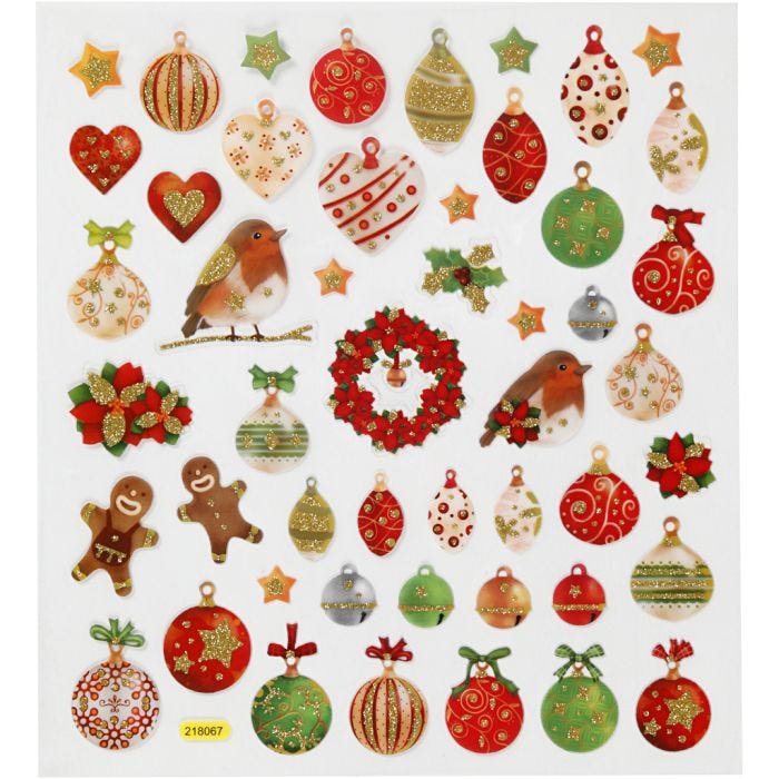 Pegatinas, Ornamentos de Navidad, hoja 15x16,5 cm, 1 hoja
