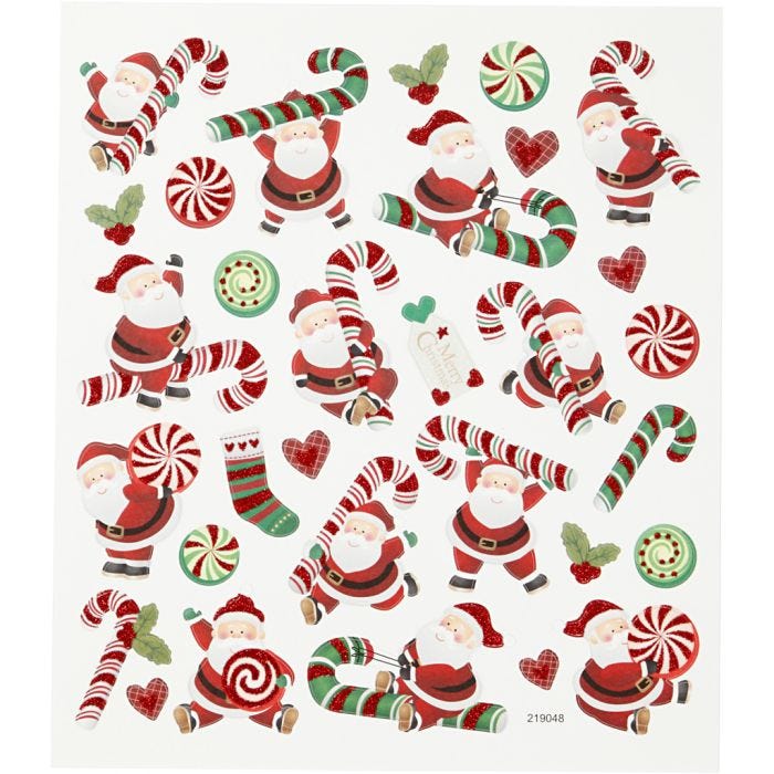 Pegatinas, Santa Claus y palos de dulce, hoja 15x16,5 cm, 1 hoja