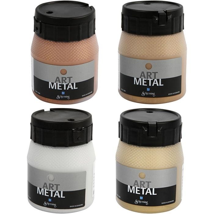 Pintura Art Metal, medida 5190, 5102, 5104, 5110, cobre, dorado claro, dorado medio, plata, 4x250 ml/ 1 paquete
