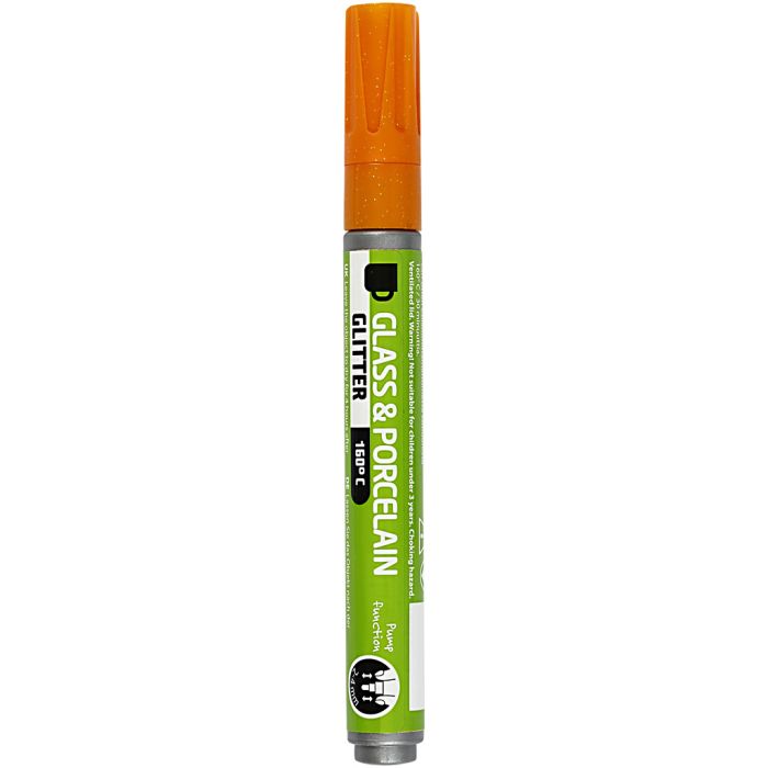 Rotulador Porcelana y Cristal, purpurina, trazo ancho 2-4 mm, semi opaco, naranja, 1 ud