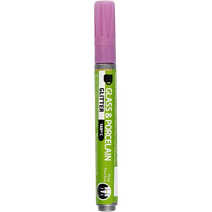 Rotulador Porcelana y Cristal, purpurina, trazo ancho 2-4 mm, semi opaco, rosa, 1 ud