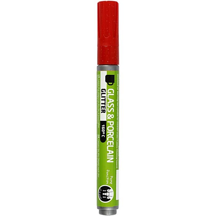 Rotulador Porcelana y Cristal, purpurina, trazo ancho 2-4 mm, semi opaco, rojo, 1 ud