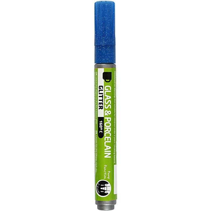 Rotulador Porcelana y Cristal, purpurina, trazo ancho 2-4 mm, semi opaco, azul, 1 ud