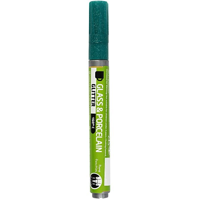 Rotulador Porcelana y Cristal, purpurina, trazo ancho 2-4 mm, semi opaco, verde oscuro, 1 ud