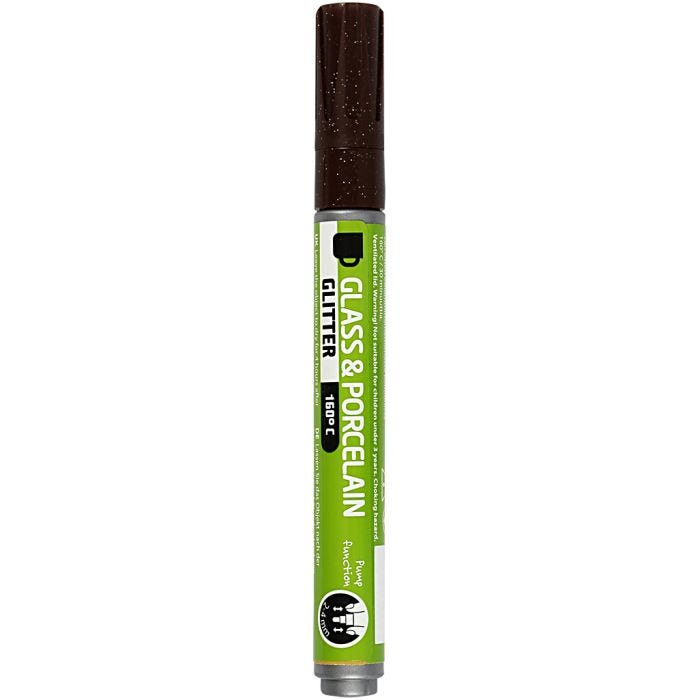 Rotulador Porcelana y Cristal, purpurina, trazo ancho 2-4 mm, semi opaco, marrón, 1 ud