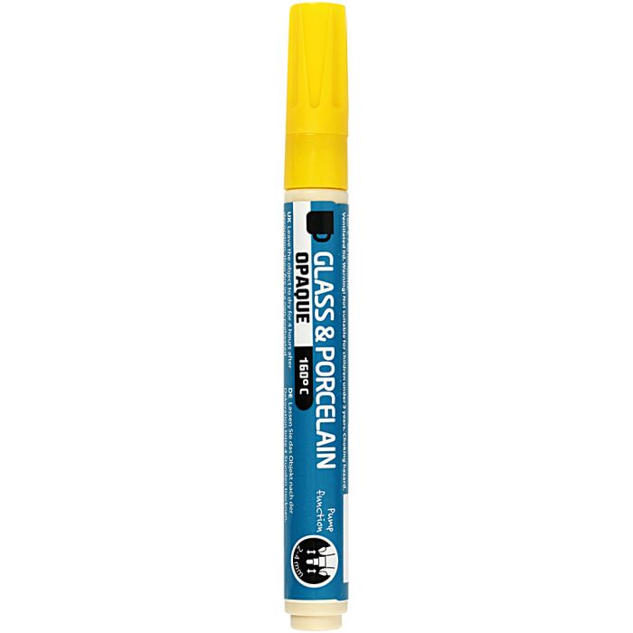 Marcador de porcelana y cristal, trazo ancho 2-4 mm, opaco, amarillo, 1 ud