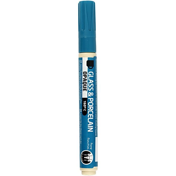 Marcador de porcelana y cristal, trazo ancho 2-4 mm, opaco, turquesa, 1 ud