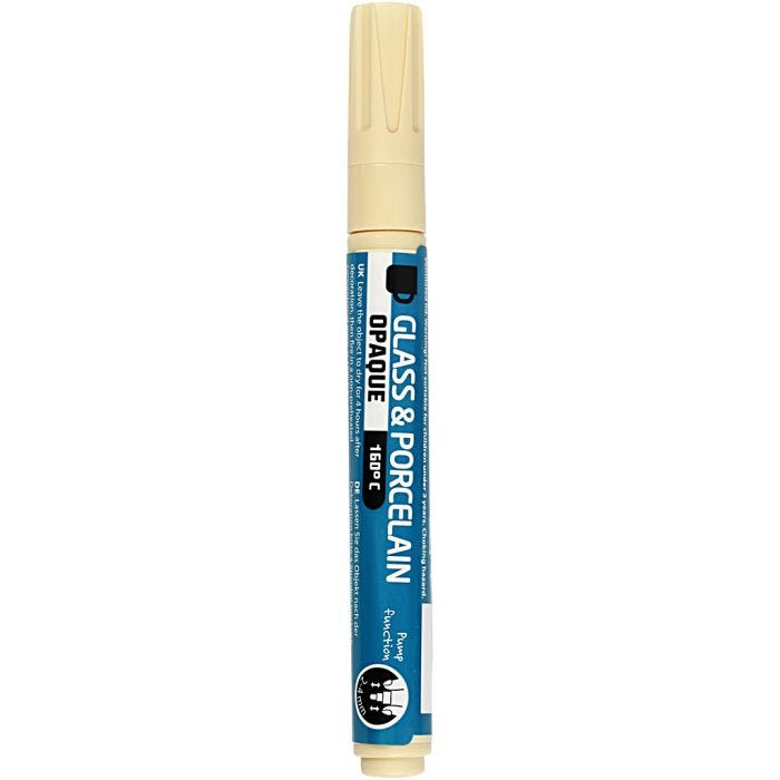 Marcador de porcelana y cristal, trazo ancho 2-4 mm, opaco, crema, 1 ud