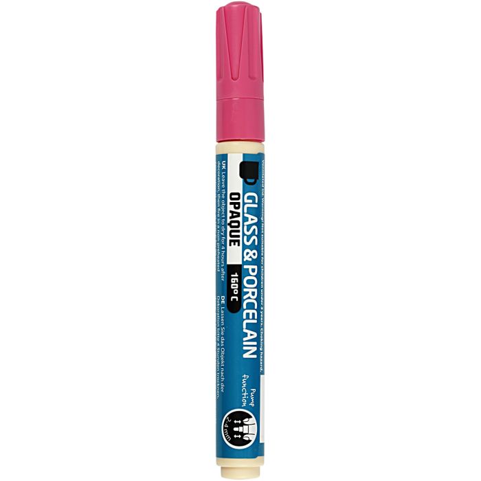 Marcador de porcelana y cristal, trazo ancho 2-4 mm, opaco, rosa, 1 ud