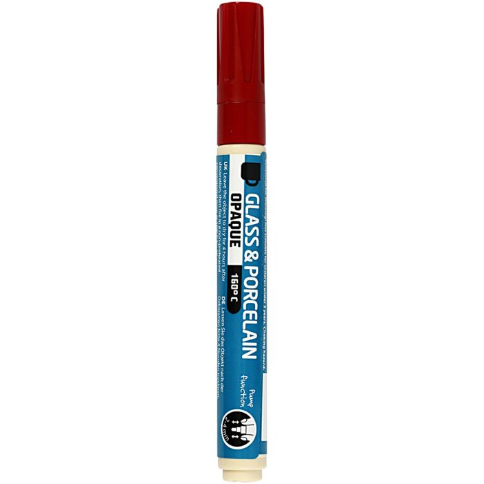 Marcador de porcelana y cristal, trazo ancho 2-4 mm, opaco, rojo oscuro, 1 ud