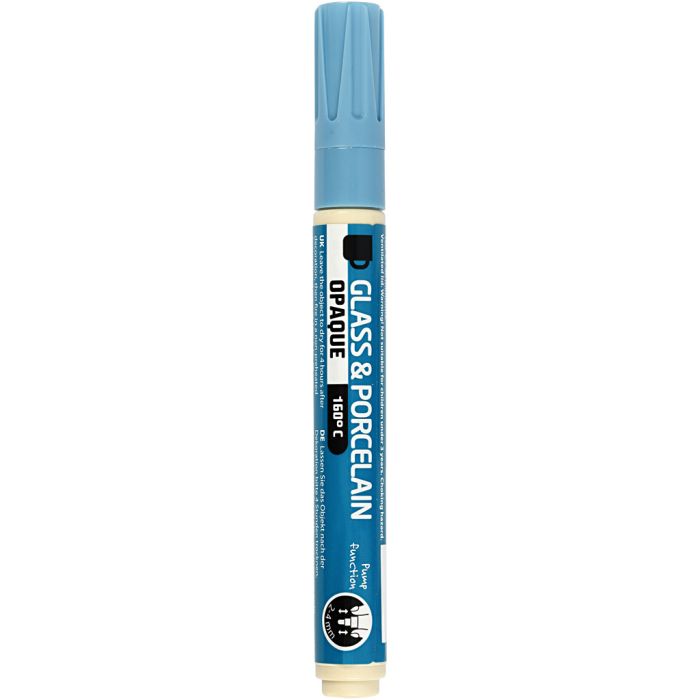 Marcador de porcelana y cristal, trazo ancho 2-4 mm, opaco, azul claro, 1 ud