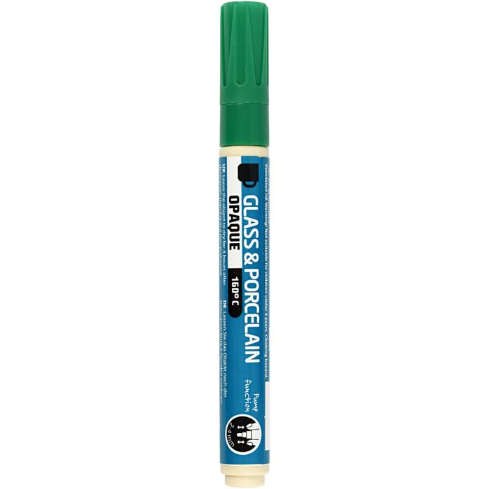 Marcador de porcelana y cristal, trazo ancho 2-4 mm, opaco, verde, 1 ud