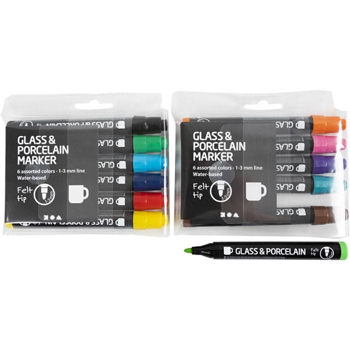 Rotuladores de Cristal y Porcelana, trazo ancho 1-3 mm, semi opaco, 12 ud/ 1 paquete