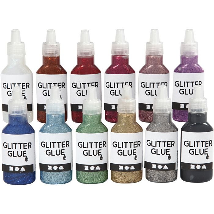 Pegamento con purpurina, surtido de colores, 12x25 ml/ 1 paquete