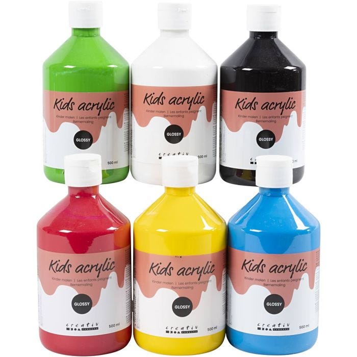 Pintura Acrilica Glossy, colores primario, 6x500 ml/ 1 paquete