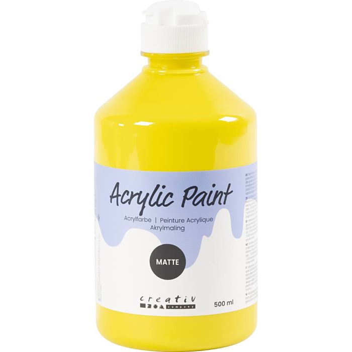 Pintura Acrilica Mate, amarillo primario, 500 ml/ 1 botella