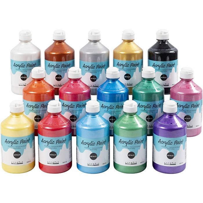 Pintura Acrílica Metálica, Metálica, surtido de colores, 15x500 ml/ 1 paquete