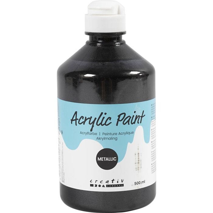 Pintura Acrílica Metálica, Metálica, negro, 500 ml/ 1 botella