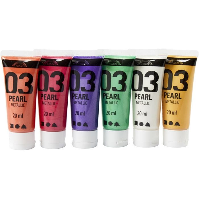 Pintura Acrílica Metálica, Metálica, colores adicionales, 6x20 ml/ 1 paquete