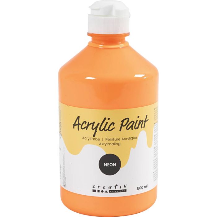 Pintura Acrílica Neón, naranja neón, 500 ml/ 1 botella