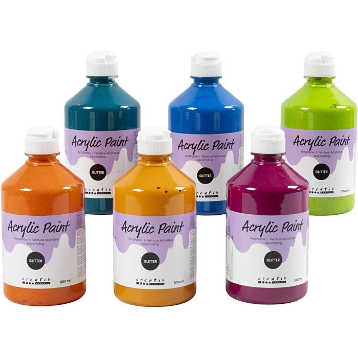 Pintura acrílica con purpurina, surtido de colores, 6x500 ml/ 1 paquete