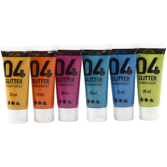 Pintura acrílica con purpurina, surtido de colores, 6x20 ml/ 1 paquete