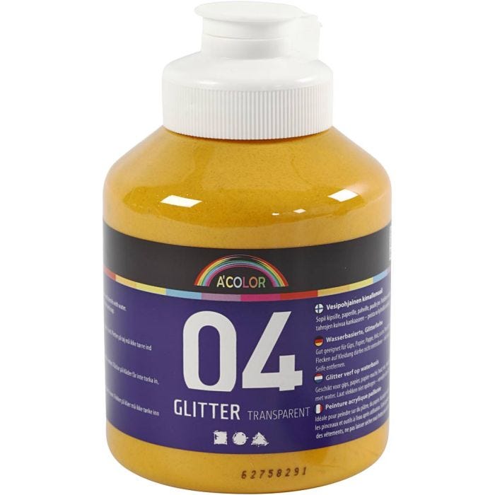 Pintura acrílica con purpurina, amarillo cálido, 500 ml/ 1 botella
