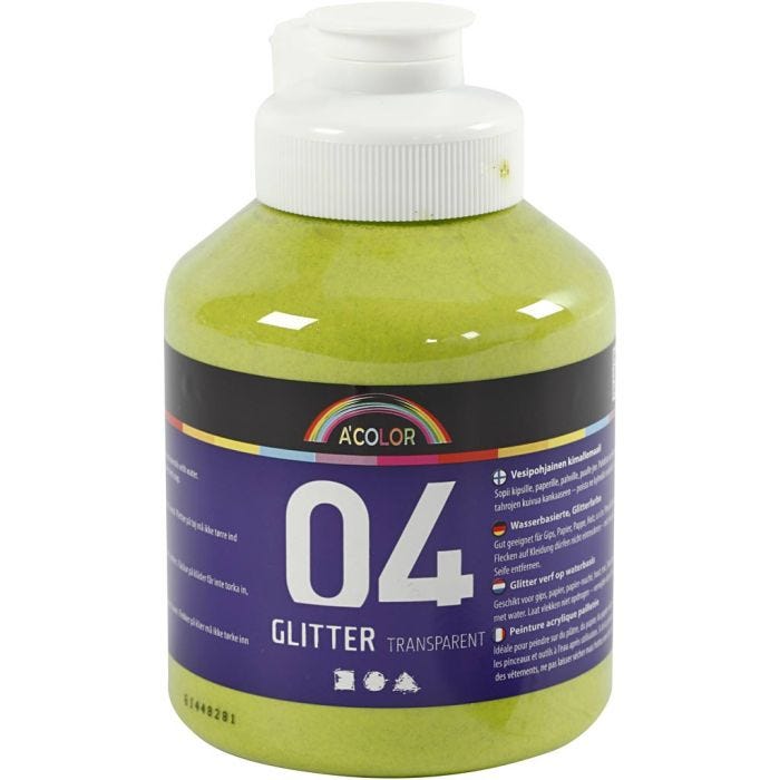 Pintura acrílica con purpurina, verde lima, 500 ml/ 1 botella