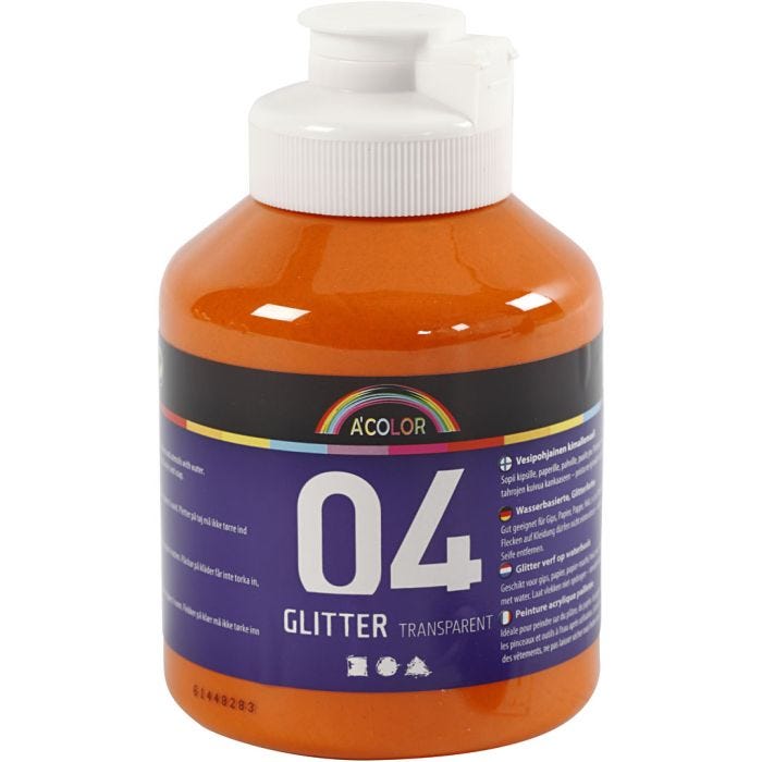 Pintura acrílica con purpurina, naranja, 500ml/ 1 botella