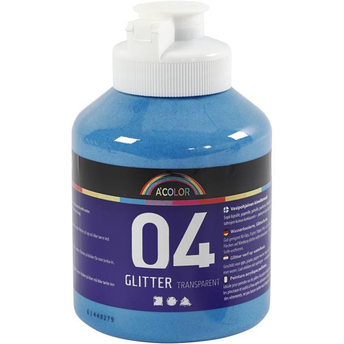 Pintura acrílica con purpurina, azul, 500 ml/ 1 botella