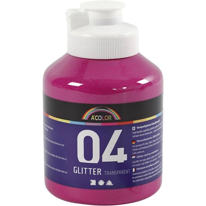 Pintura acrílica con purpurina, rosa, 500 ml/ 1 botella