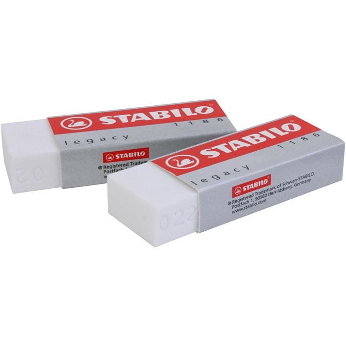 Borrador Stabilo, A: 1 cm, L. 6,3 cm, A: 2,3 cm, blanco, 20 ud/ 1 paquete