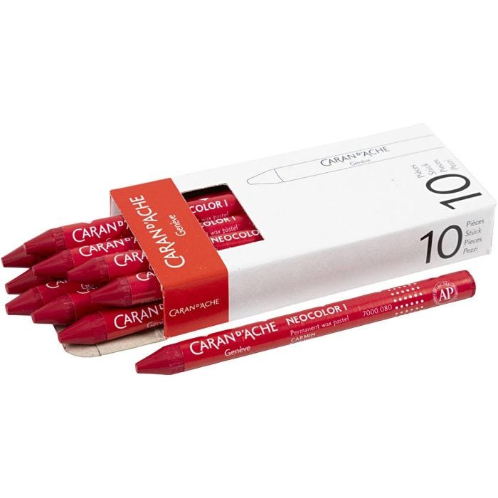 CARAN D’ACHE Neocolor I, L. 10 cm, grosor 8,5 mm, carmín (080), 10 ud/ 1 paquete