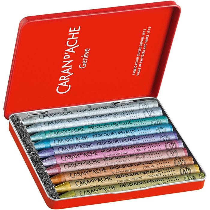 CARAN D’ACHE Neocolor I, L. 10 cm, grosor 8,5 mm, colores metálicos, 10 ud/ 1 paquete