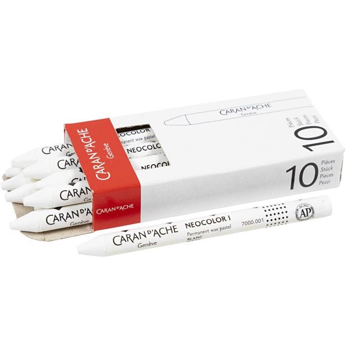 CARAN D’ACHE Neocolor I, L. 10 cm, grosor 8,5 mm, blanco (001), 10 ud/ 1 paquete