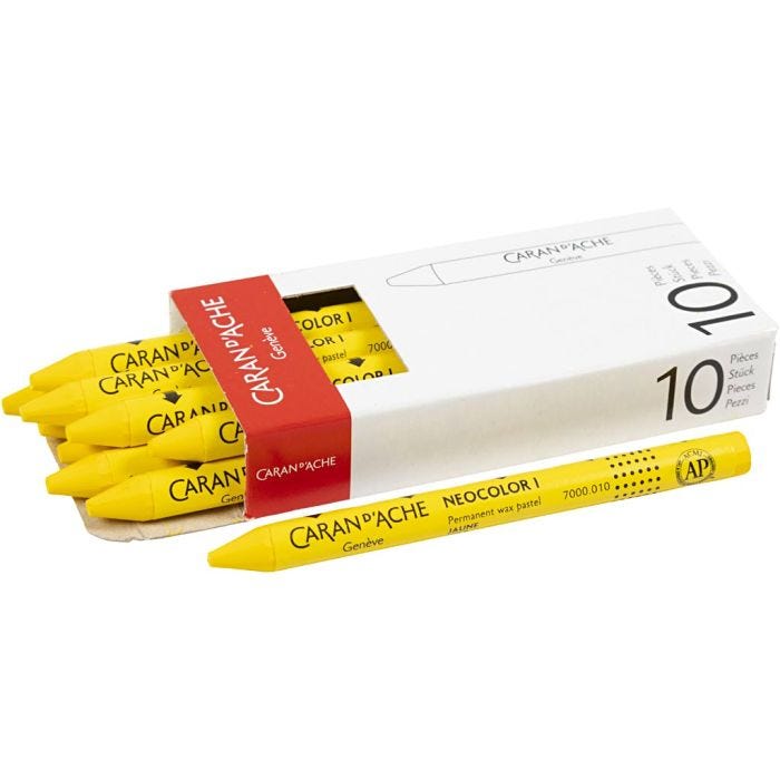 CARAN D’ACHE Neocolor I, L. 10 cm, grosor 8,5 mm, yellow (010), 10 ud/ 1 paquete