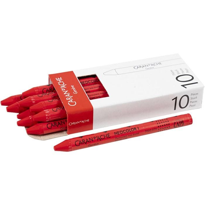 CARAN D’ACHE Neocolor I, L. 10 cm, grosor 8,5 mm, scarlet (070), 10 ud/ 1 paquete