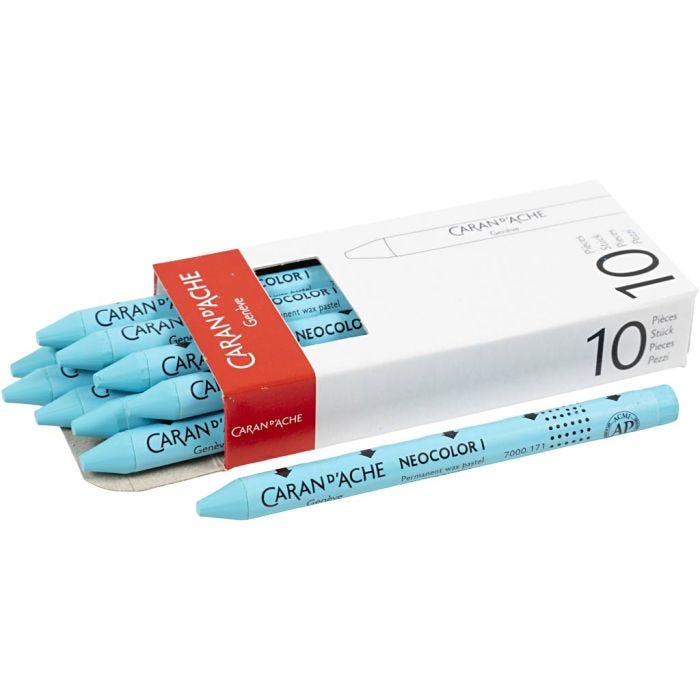 CARAN D’ACHE Neocolor I, L. 10 cm, grosor 8,5 mm, turquoise blue (171), 10 ud/ 1 paquete