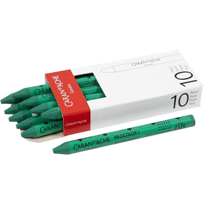 CARAN D’ACHE Neocolor I, L. 10 cm, grosor 8,5 mm, emerald green (210), 10 ud/ 1 paquete