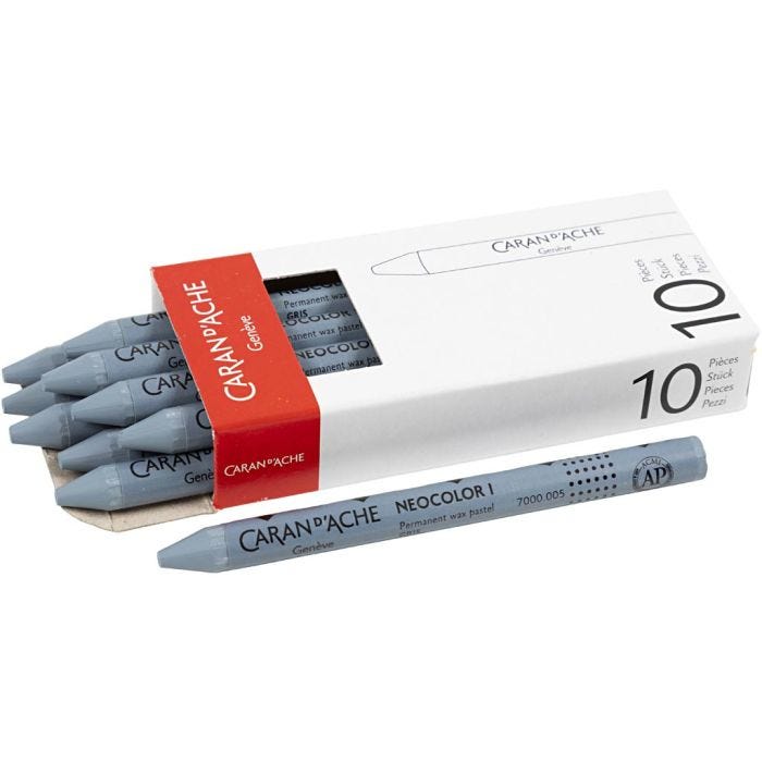 CARAN D’ACHE Neocolor I, L. 10 cm, grosor 8,5 mm, grey (005), 10 ud/ 1 paquete