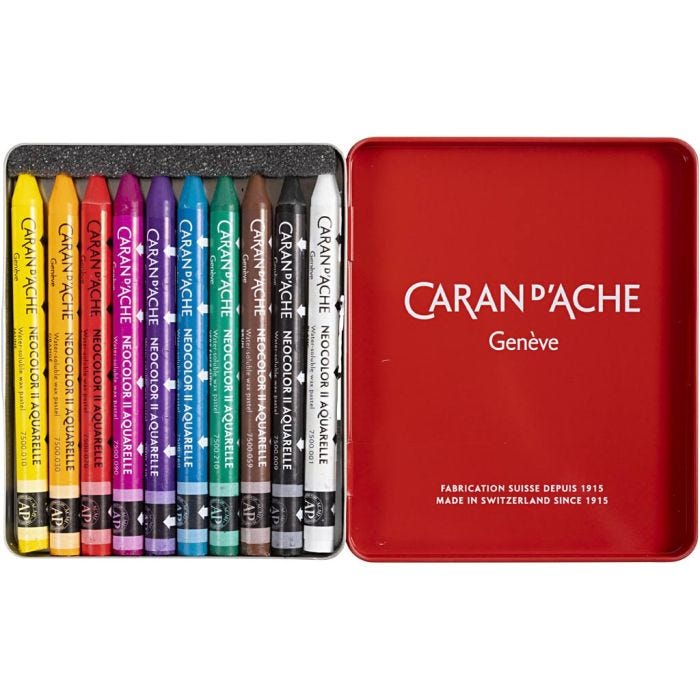 CARAN D’ACHE Neocolor II, L. 10 cm, grosor 8,5 mm, surtido de colores, 10 ud/ 1 paquete
