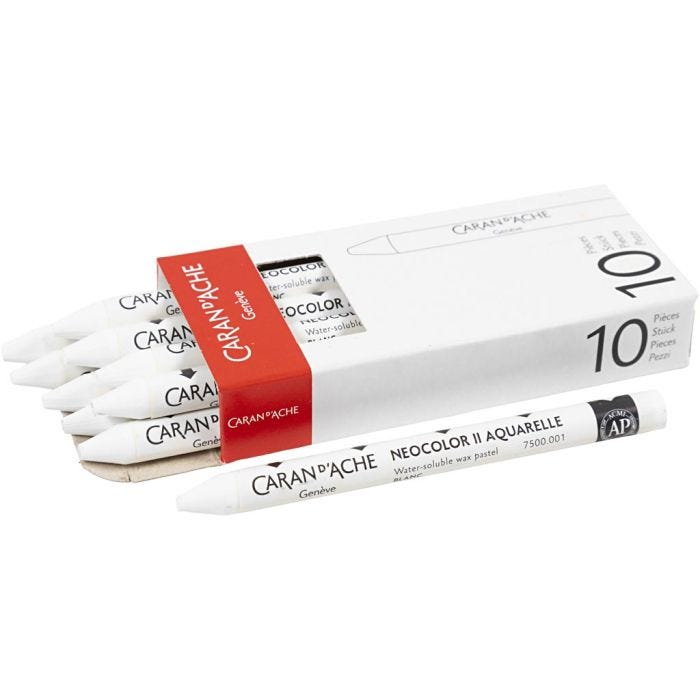 CARAN D’ACHE Neocolor II, L. 10 cm, grosor 8,5 mm, blanco (001), 10 ud/ 1 paquete