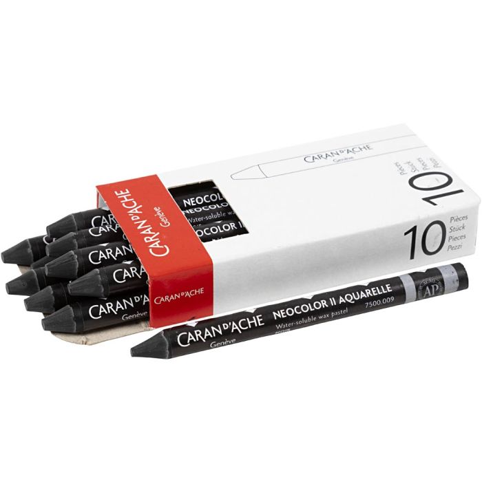 CARAN D’ACHE Neocolor II, L. 10 cm, grosor 8,5 mm, black (009), 10 ud/ 1 paquete