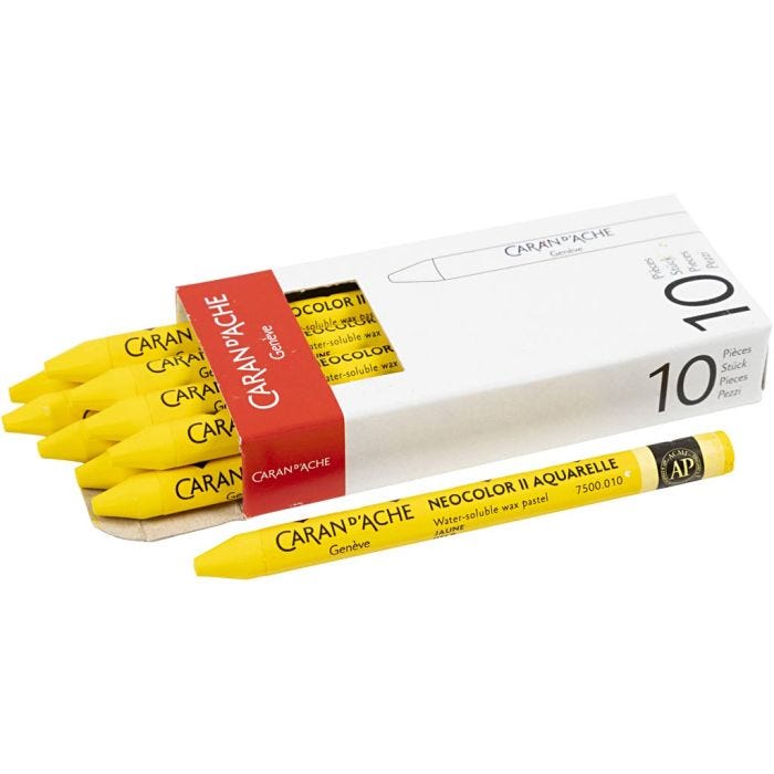 CARAN D’ACHE Neocolor II, L. 10 cm, grosor 8,5 mm, yellow (010), 10 ud/ 1 paquete