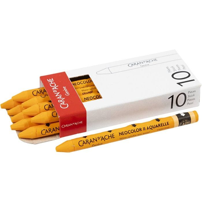 CARAN D’ACHE Neocolor II, L. 10 cm, grosor 8,5 mm, orange (030), 10 ud/ 1 paquete
