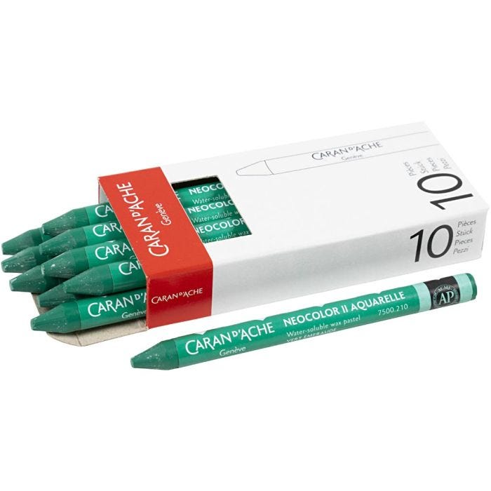 CARAN D’ACHE Neocolor II, L. 10 cm, grosor 8,5 mm, emerald green (210), 10 ud/ 1 paquete