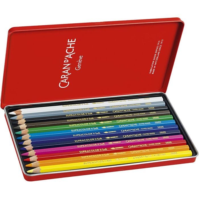CARAN D’ACHE Supracolor II, L. 17 cm, mina 3.8 mm, surtido de colores, 12 ud/ 1 paquete