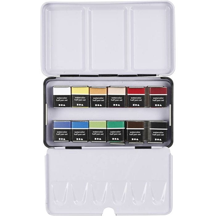 Pinturas Acuarelables Art, ½-pan, medidas 10x15x20 mm, colores estándar, 12 color/ 1 paquete