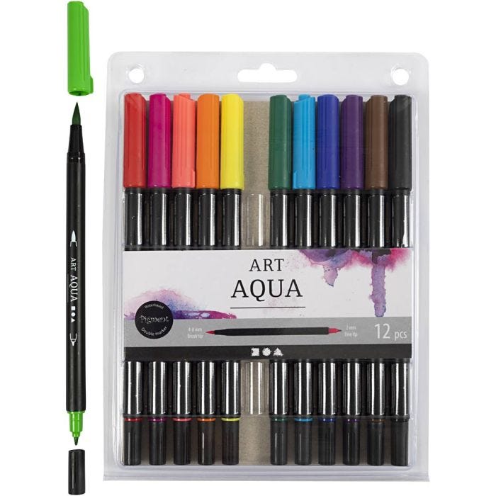 Rotulador de Acuarela, trazo ancho 2+4-8 mm, colores estándar, 12 ud/ 1 paquete