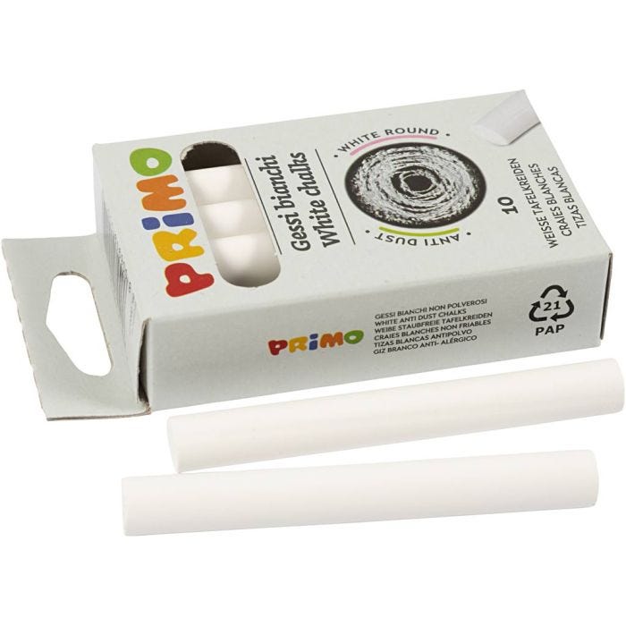 Tiza, L. 8 cm, dia 10 mm, blanco, 10 ud/ 1 paquete